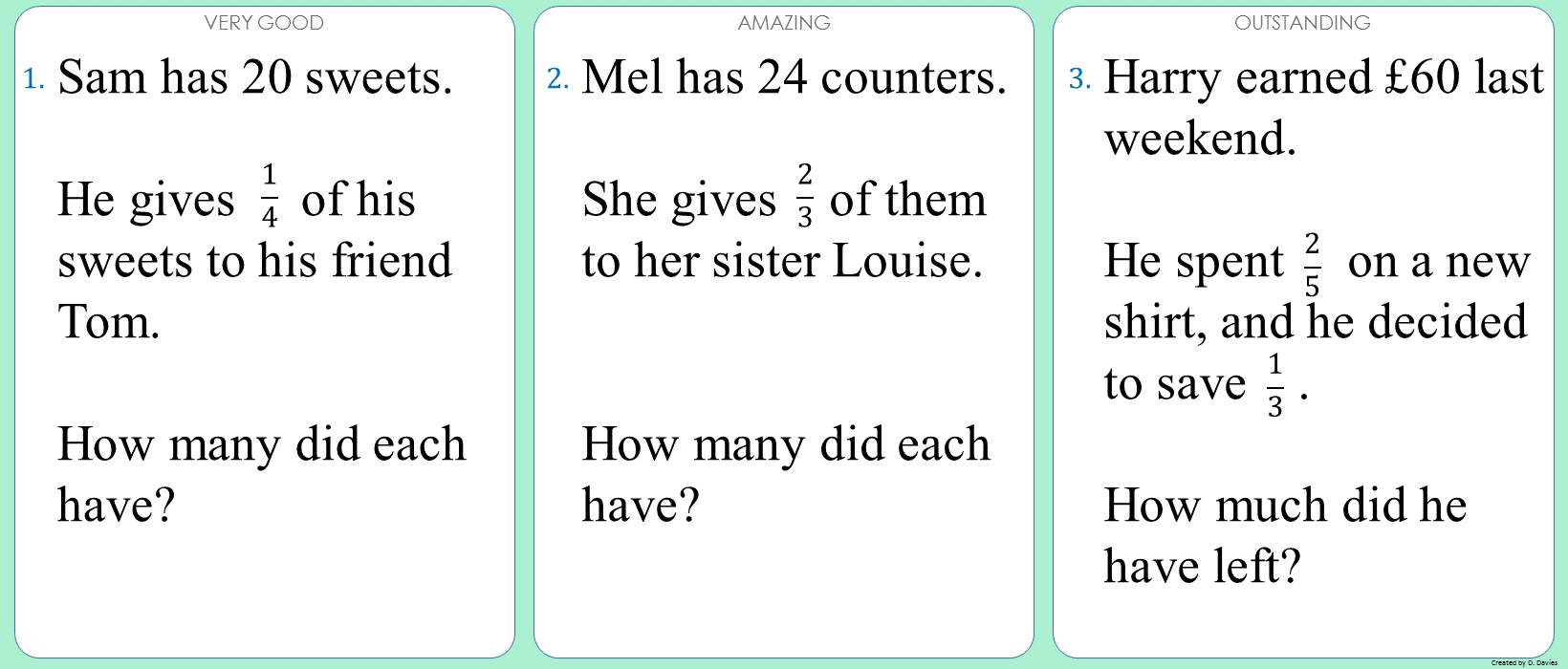 Fractions - 05 - Fractions of a quantity (Worded 1)