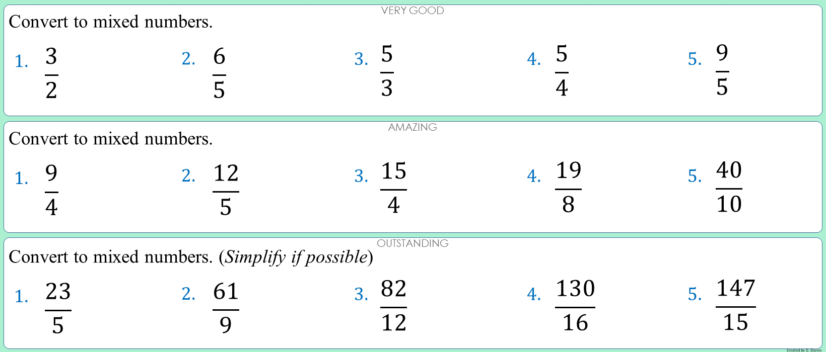 Fractions - 07 - Converting to mixed numbers