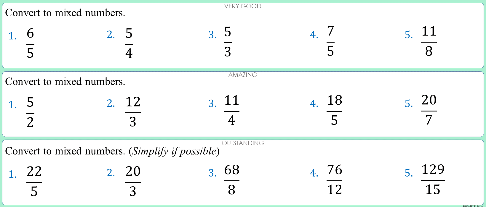 Fractions - 07 - Converting to mixed numbers