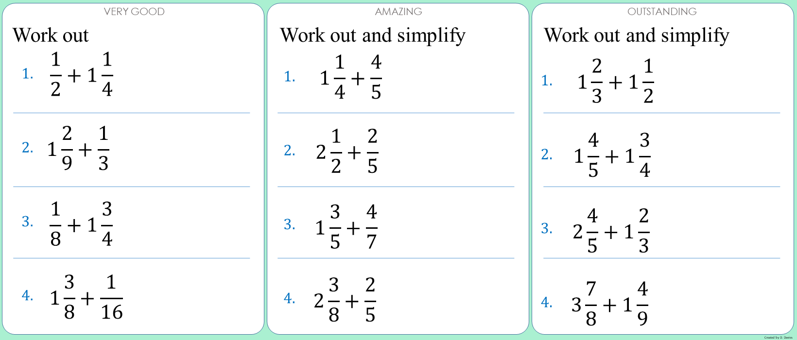 Fractions - 11 - Addition 3 (Mixed numbers)