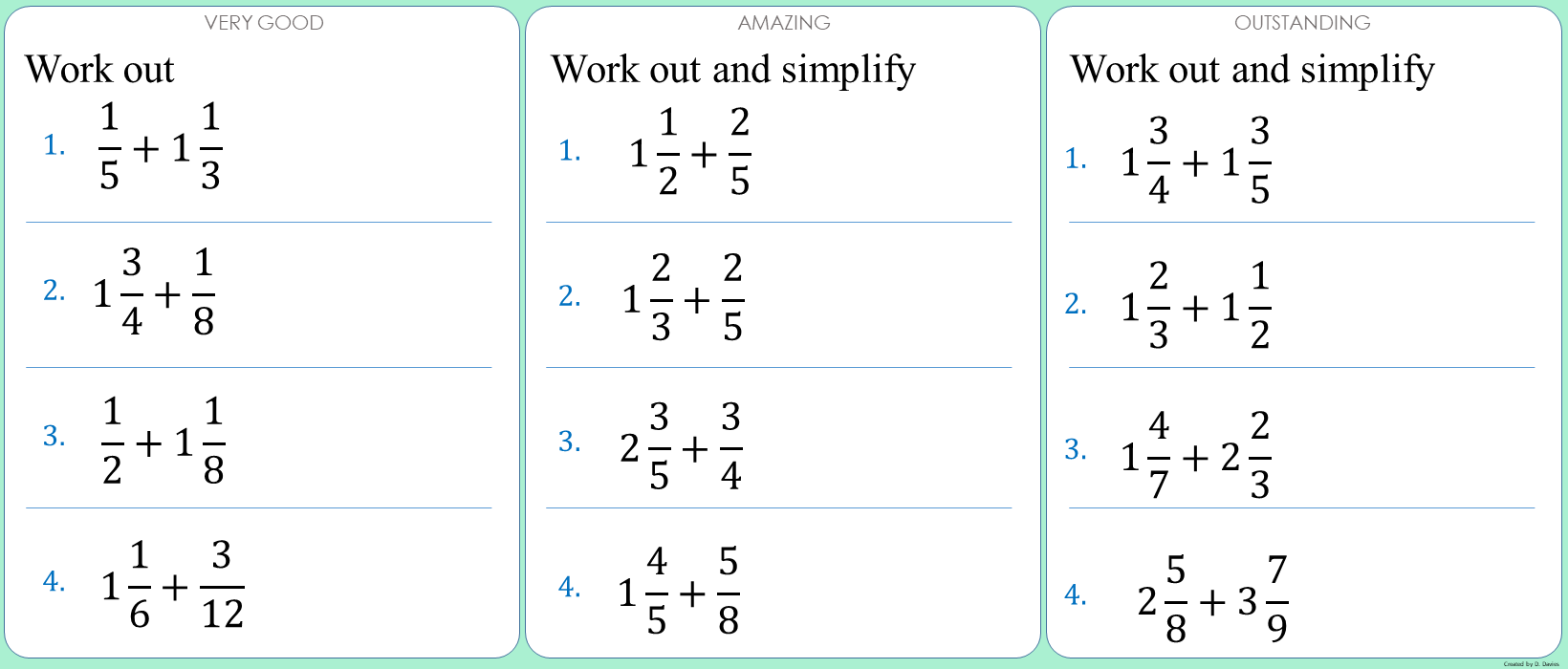 Fractions - 11 - Addition 3 (Mixed numbers)