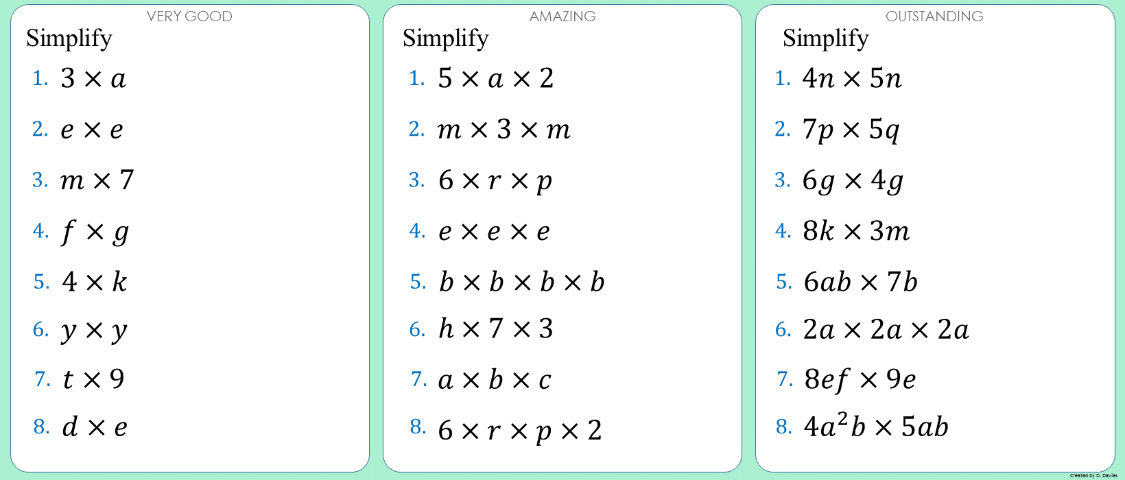 Algebra - Multiplying terms 1