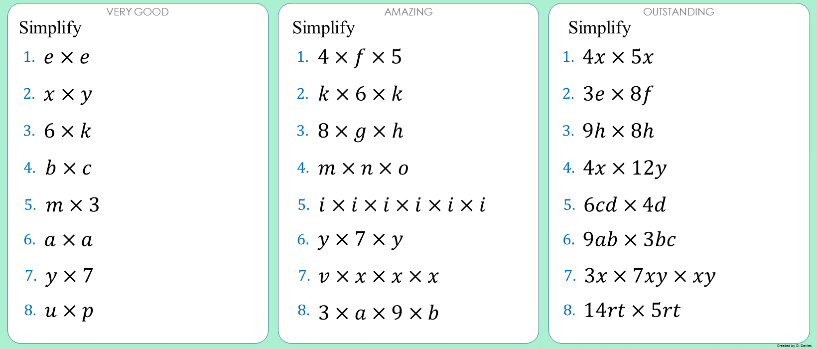 Algebra - Multiplying terms 1
